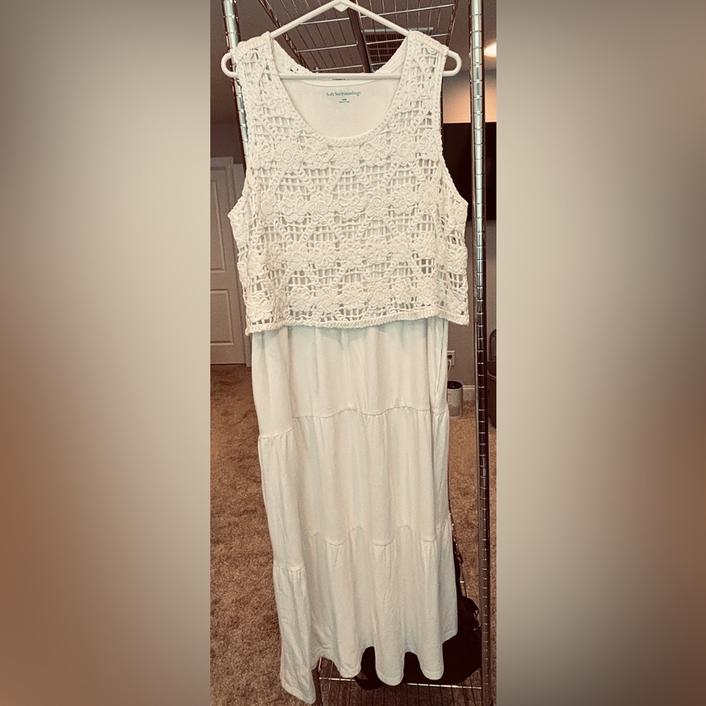 NWOT Soft Surroundings Jimena 2pc ivory pearl tank maxi dress sz large